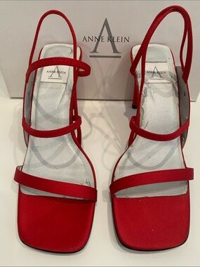 Vintage Anne Klein Red Satin Sandals size 7